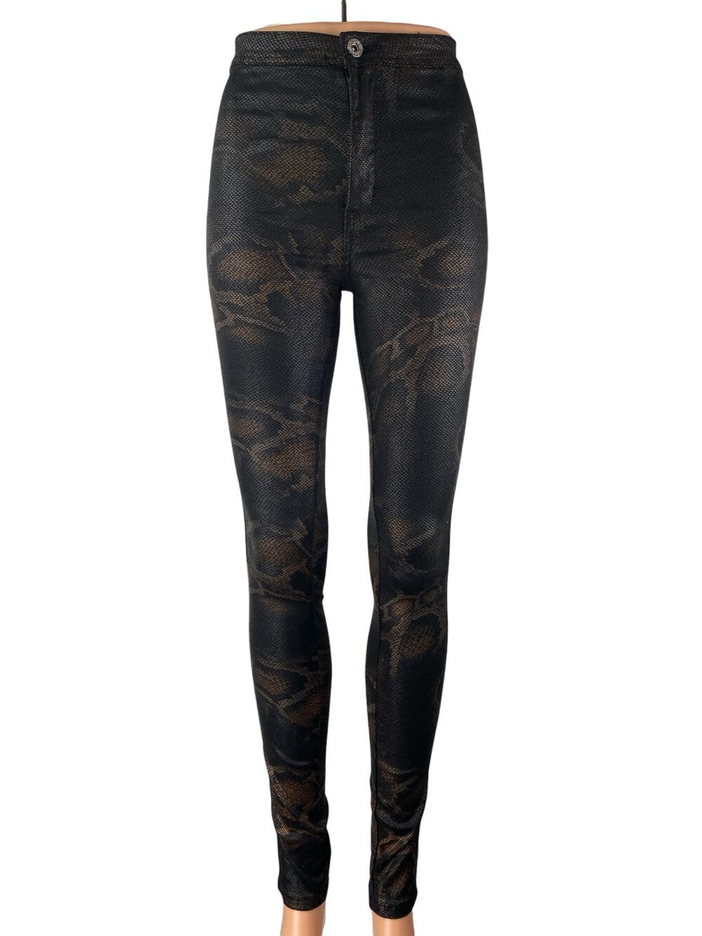 JC & JQ Women's Black Snakeskin High Waist Jean-ish Leggings Skinny Pants Size S